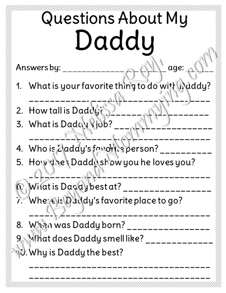 Questions About My Daddy Free Printable for Father's Day Beyond Mommying