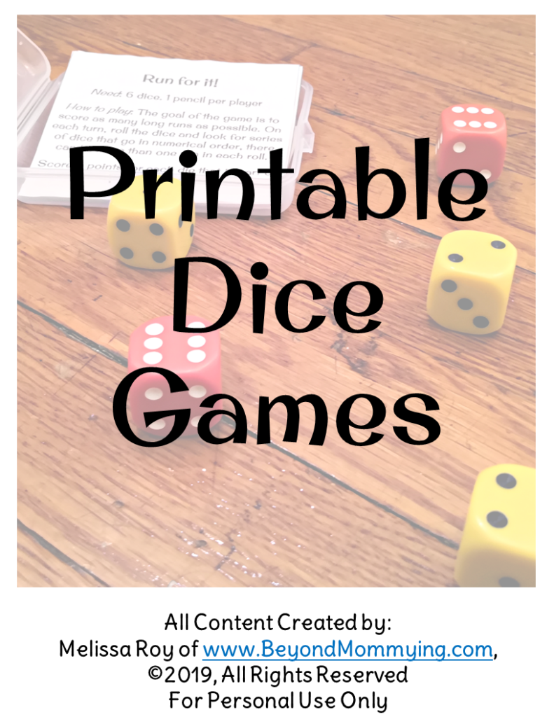 Free Dice Game Printable Beyond Mommying